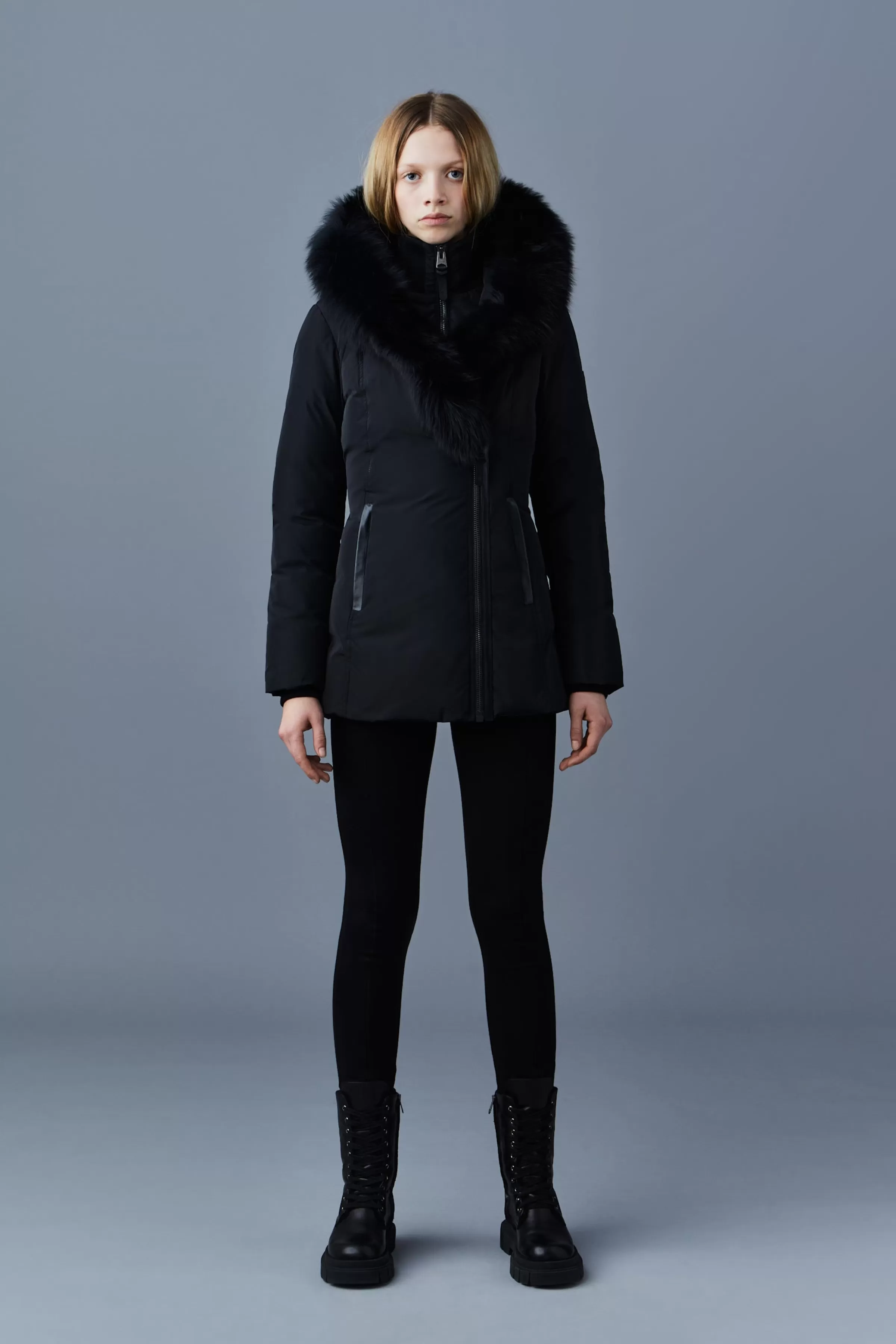 Adali, Down Coat With Blue Fox Fur Signature Collar For Ladies | ® US | Mackage New