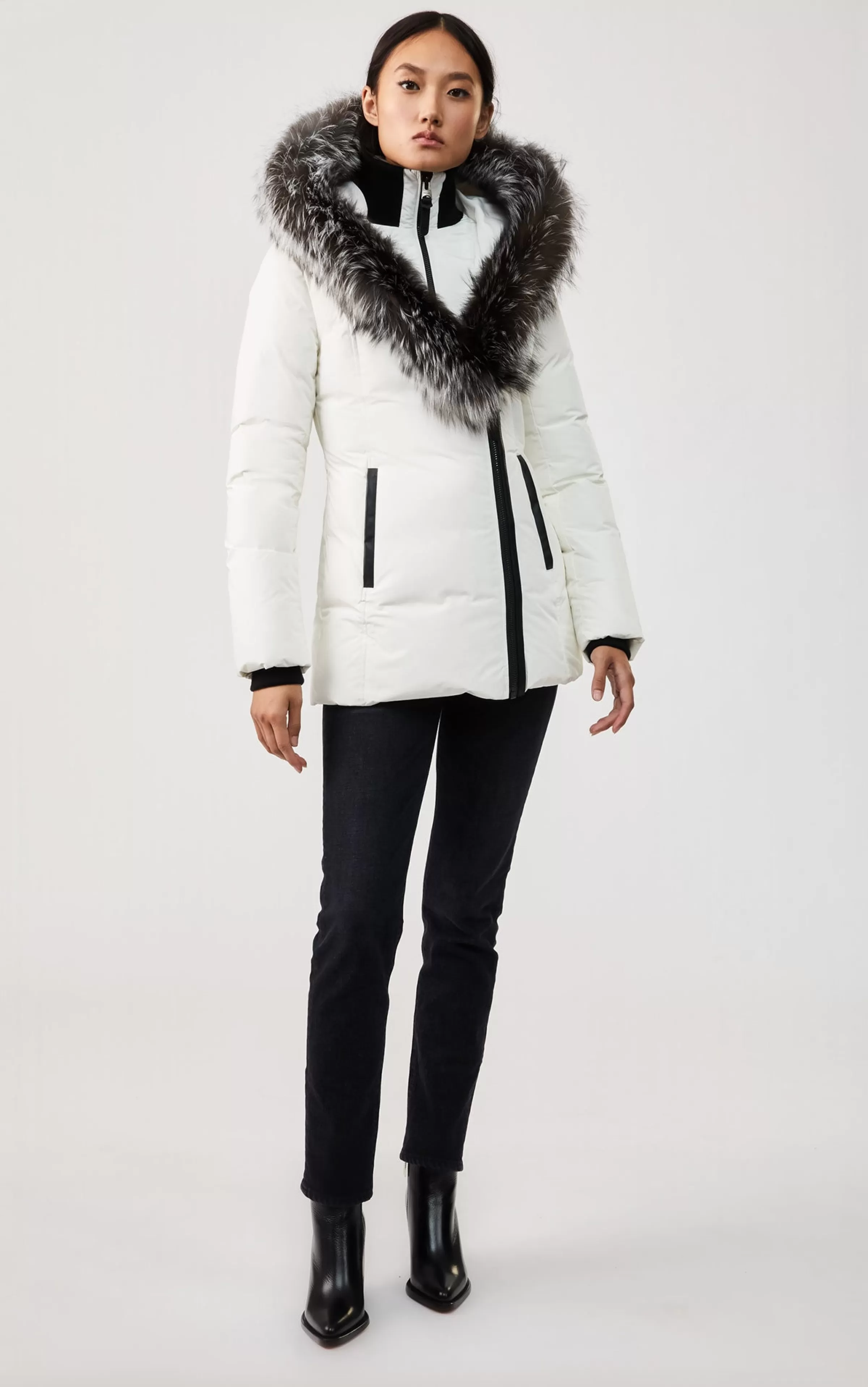 Adali, Down Coat With Silver Fox Fur Signature Collar For Ladies | ® US | Mackage Store