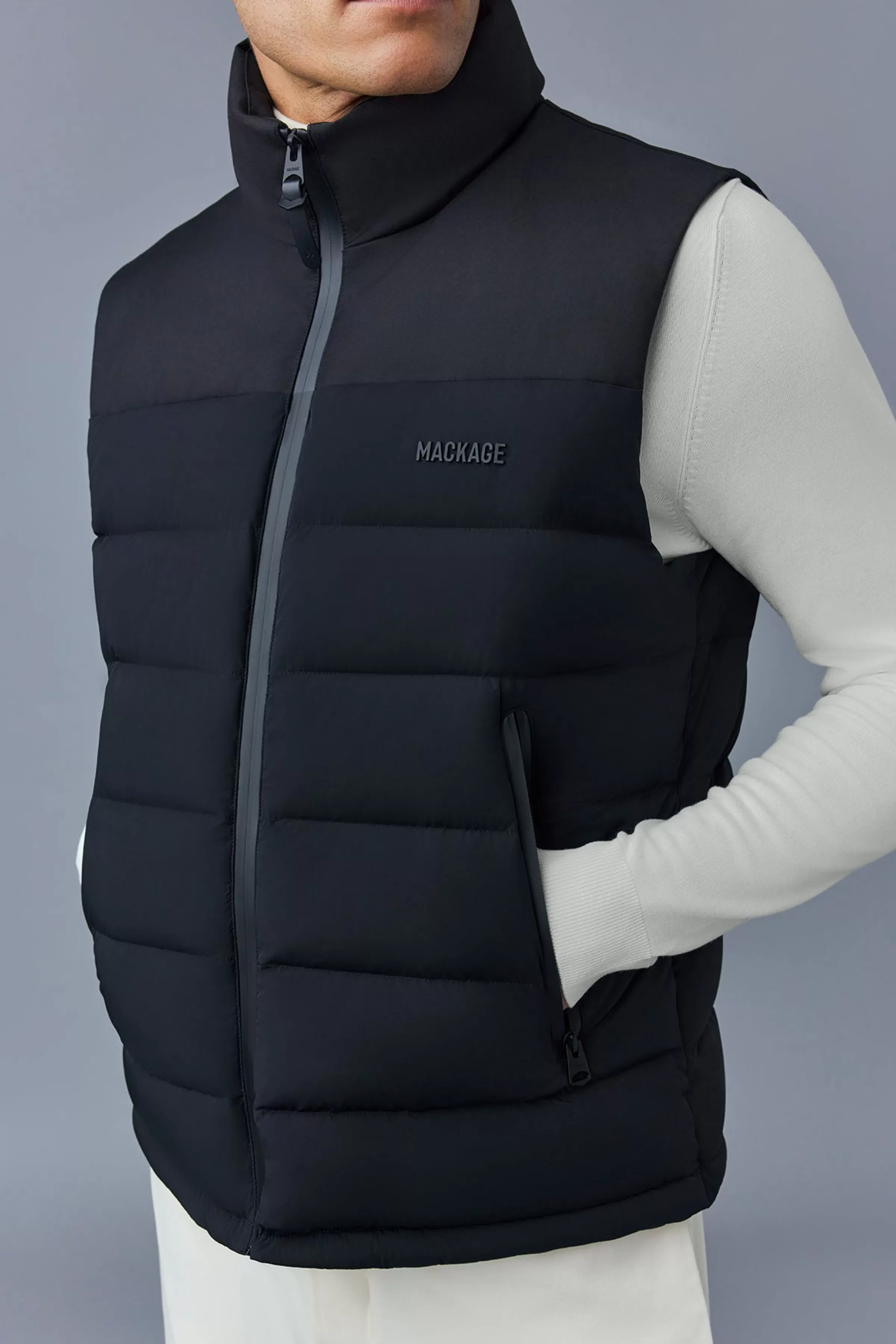 Bobbie, Agile-360 Stretch Light Down Vest With Stand Collar For Men | ® US | Mackage Fashion