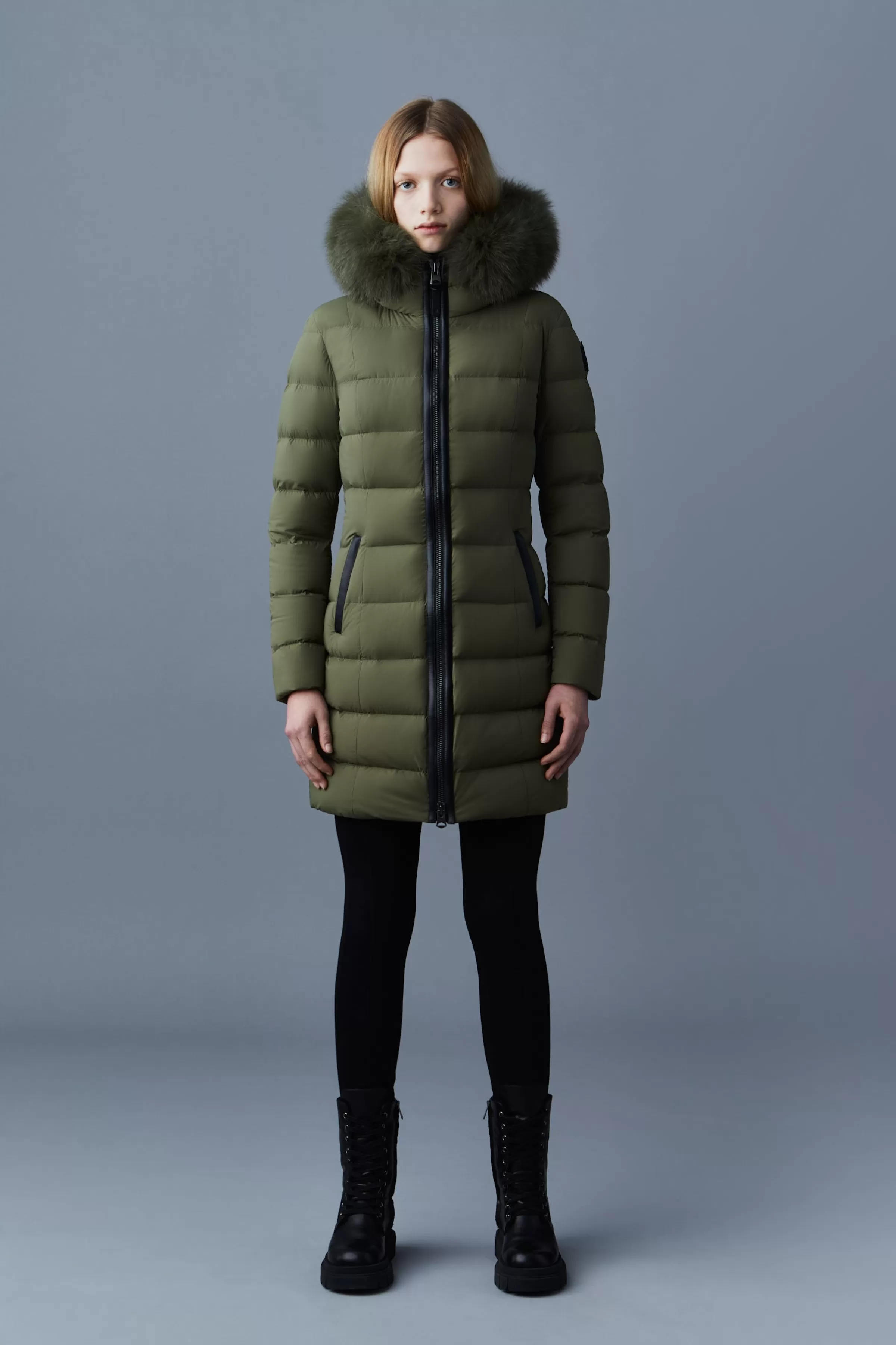 Calla, Agile-360 Stretch Light Down Coat With Blue Fox Fur Collar For Ladies | ® US | Mackage Outlet