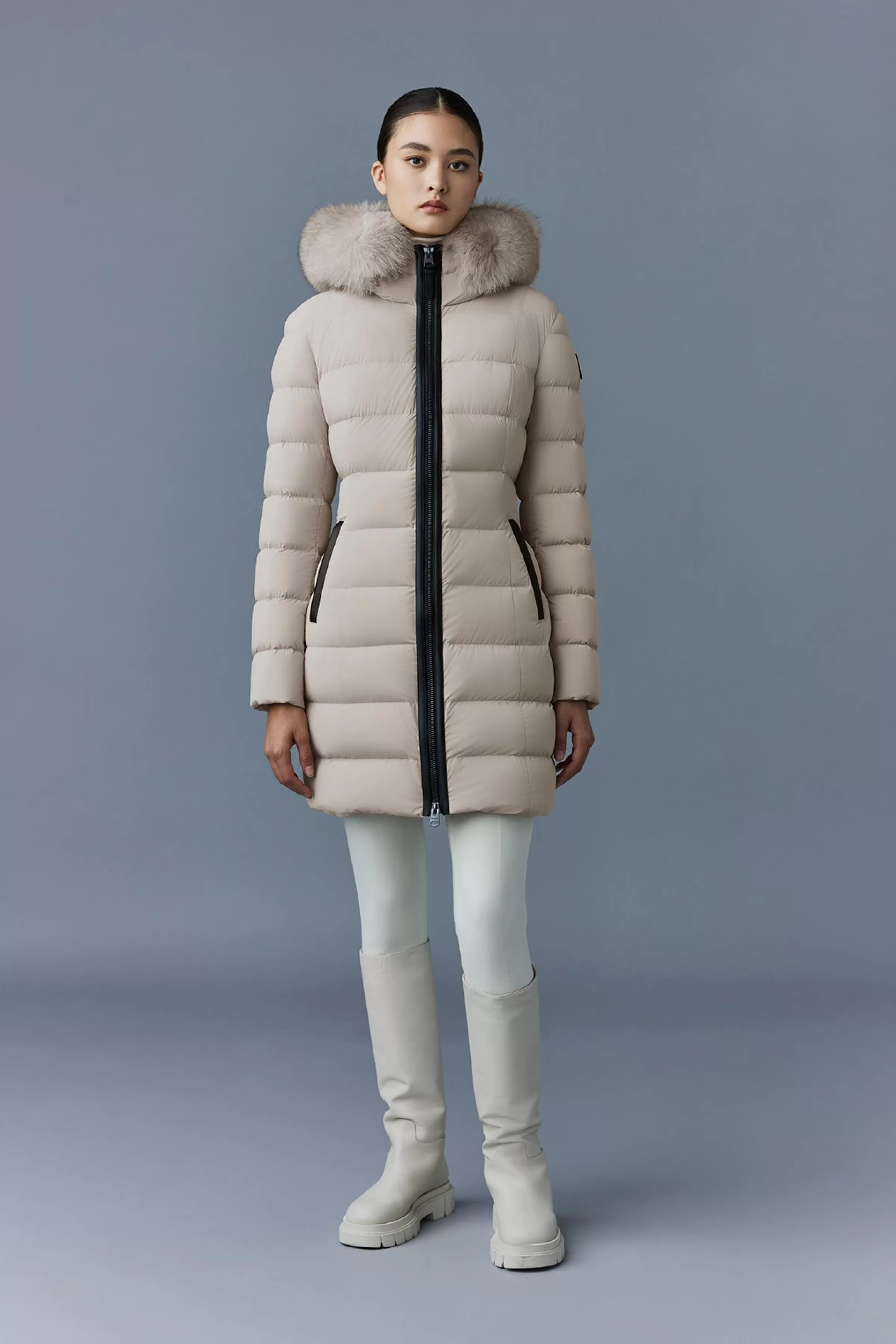 Calla, Agile-360 Stretch Light Down Coat With Blue Fox Fur Collar For Ladies | ® US | Mackage Outlet