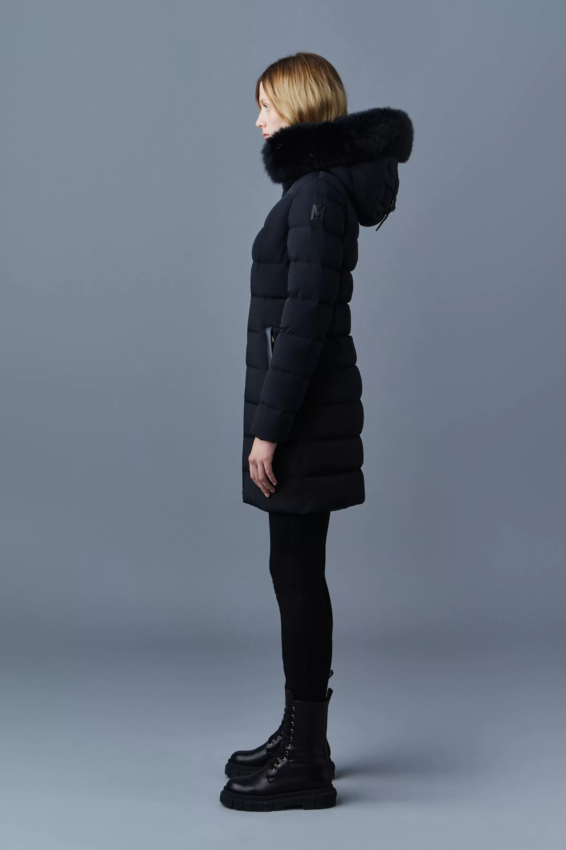 Calla, Agile-360 Stretch Light Down Coat With Blue Fox Fur Collar For Ladies | ® US | Mackage Outlet