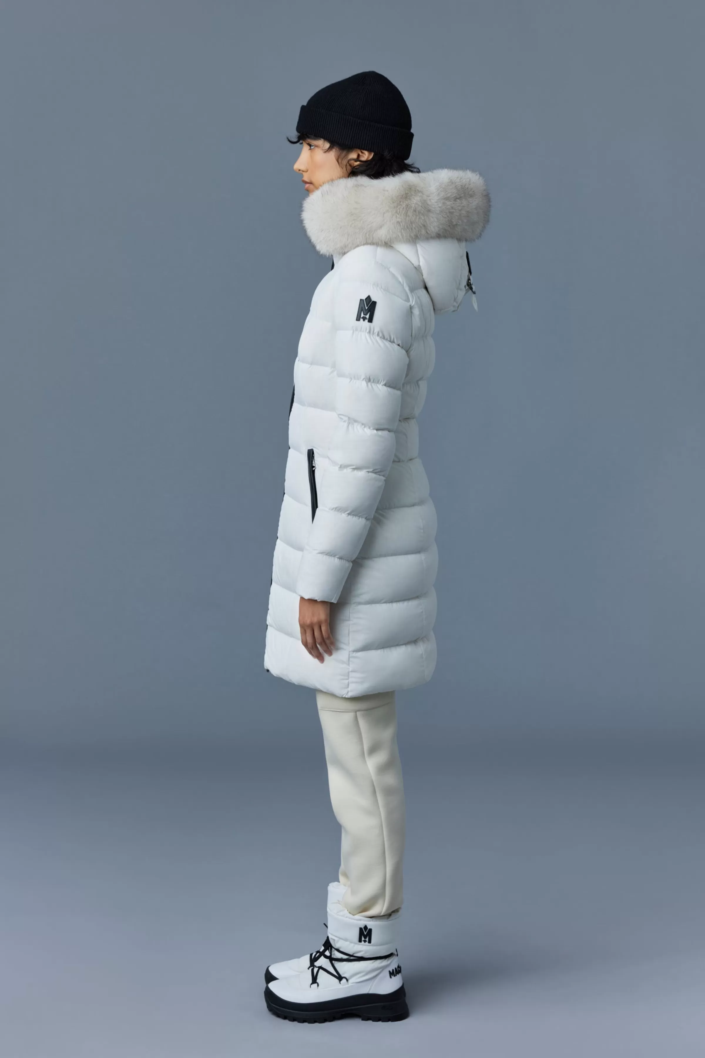 Calla, Agile-360 Stretch Light Down Coat With Blue Fox Fur Collar For Ladies | ® US | Mackage Outlet