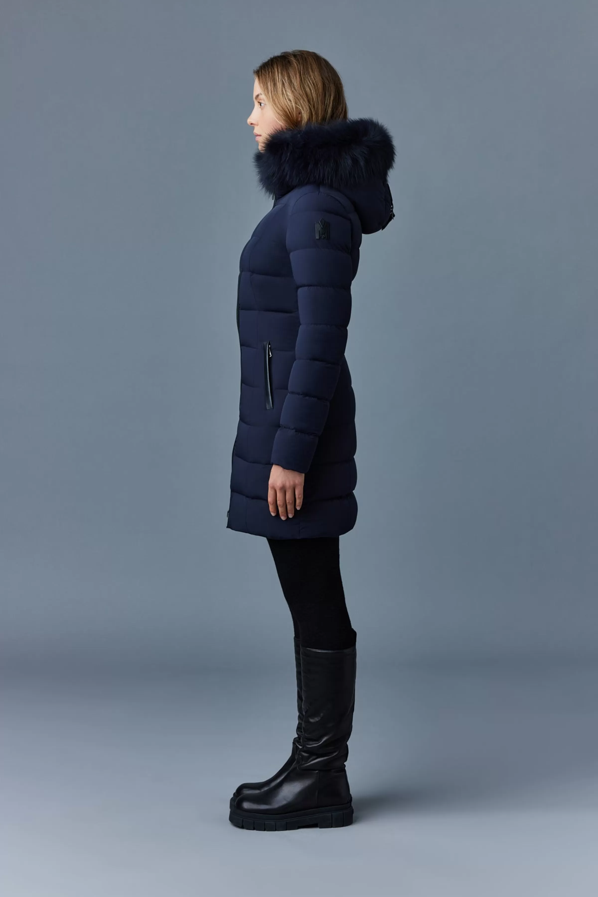 Calla, Agile-360 Stretch Light Down Coat With Blue Fox Fur Collar For Ladies | ® US | Mackage Outlet