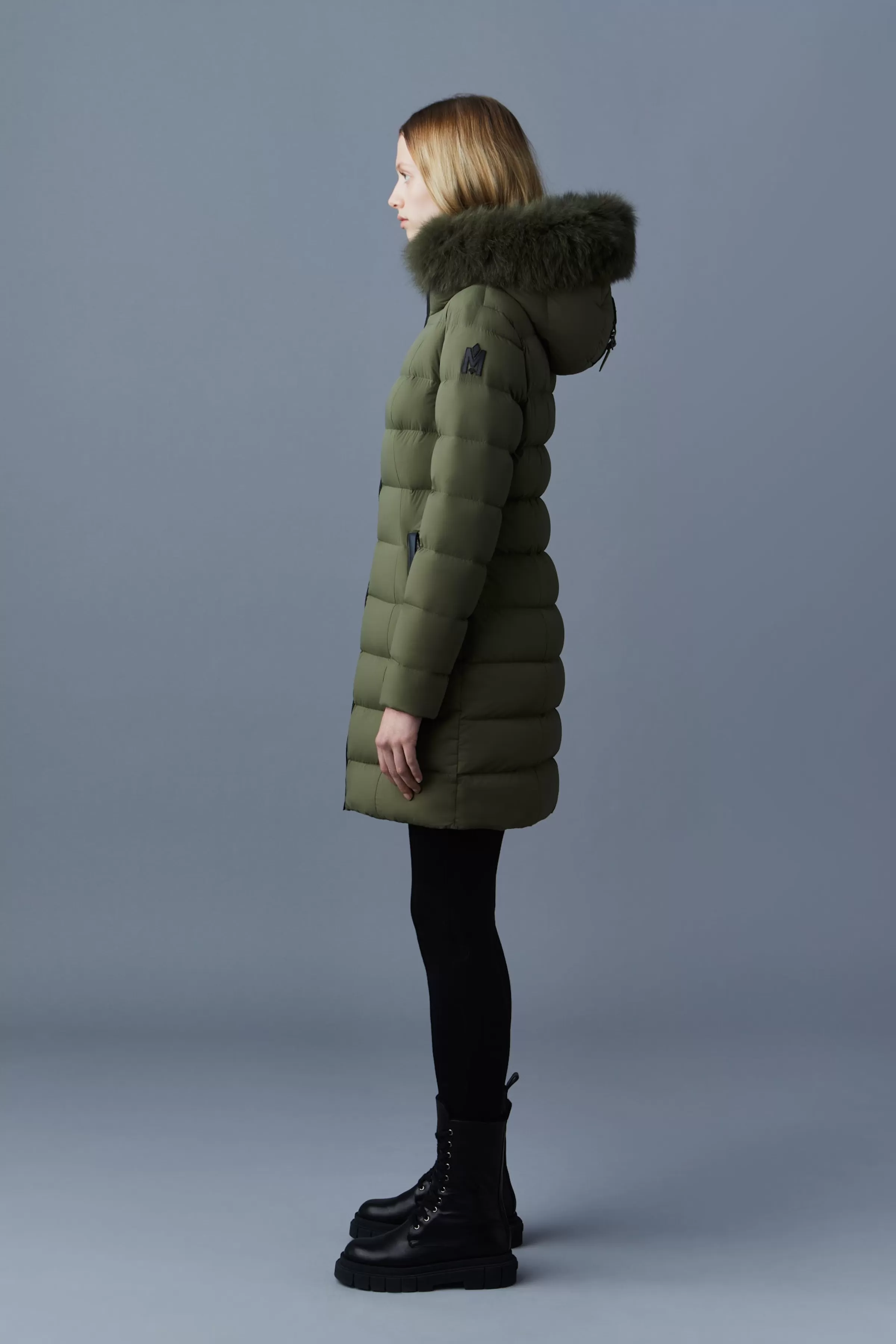 Calla, Agile-360 Stretch Light Down Coat With Blue Fox Fur Collar For Ladies | ® US | Mackage Outlet