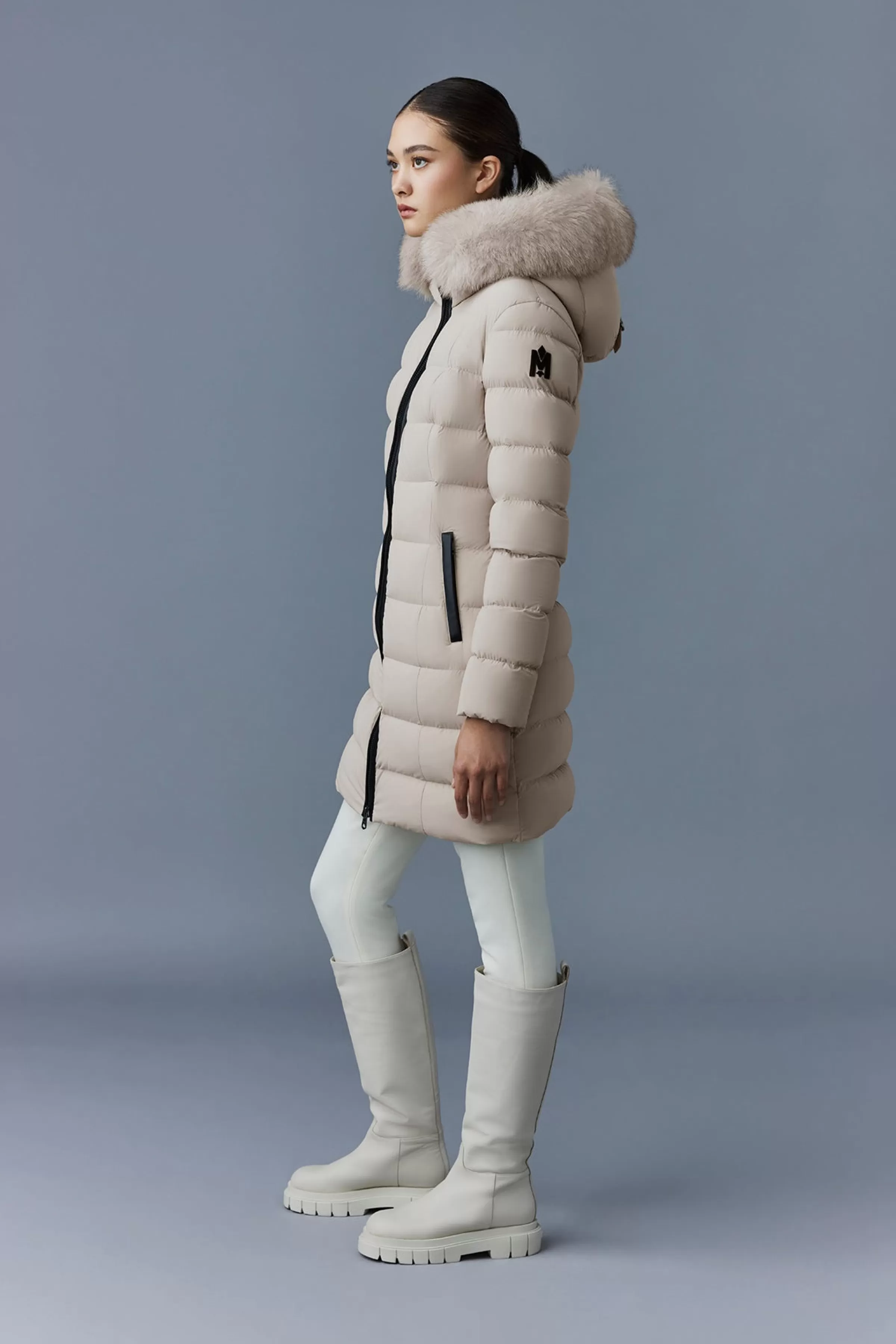 Calla, Agile-360 Stretch Light Down Coat With Blue Fox Fur Collar For Ladies | ® US | Mackage Outlet