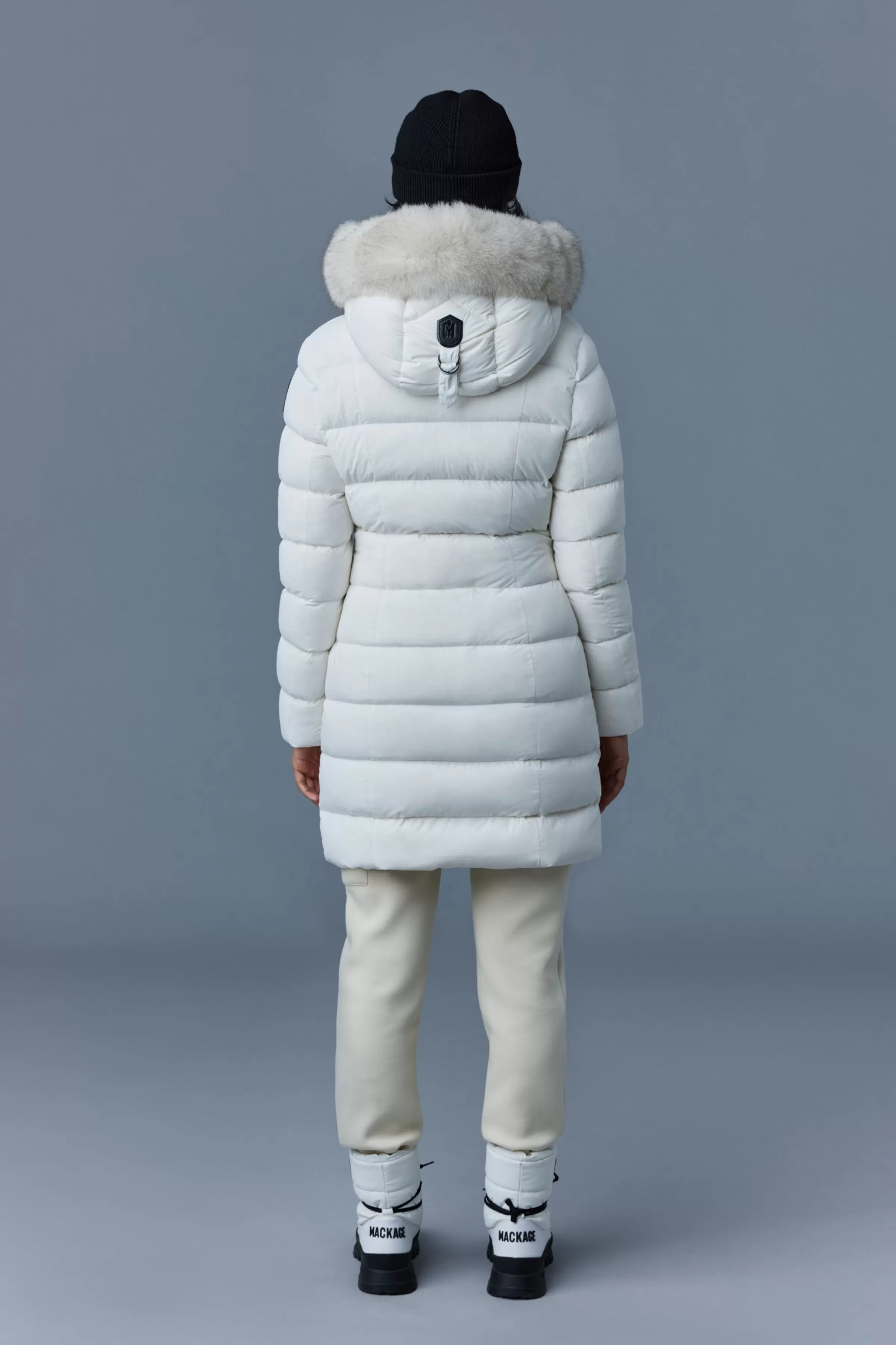 Calla, Agile-360 Stretch Light Down Coat With Blue Fox Fur Collar For Ladies | ® US | Mackage Outlet