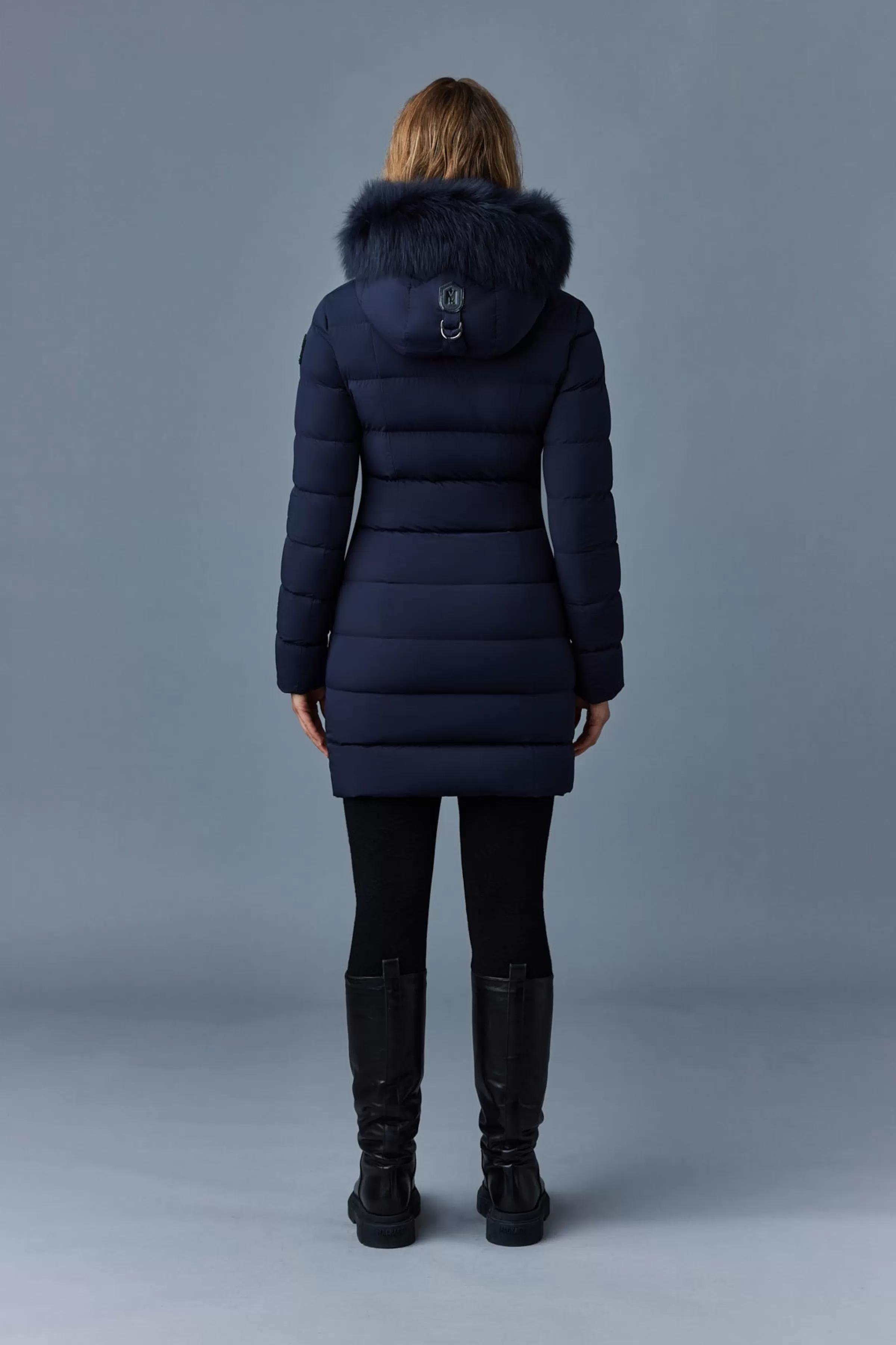 Calla, Agile-360 Stretch Light Down Coat With Blue Fox Fur Collar For Ladies | ® US | Mackage Outlet