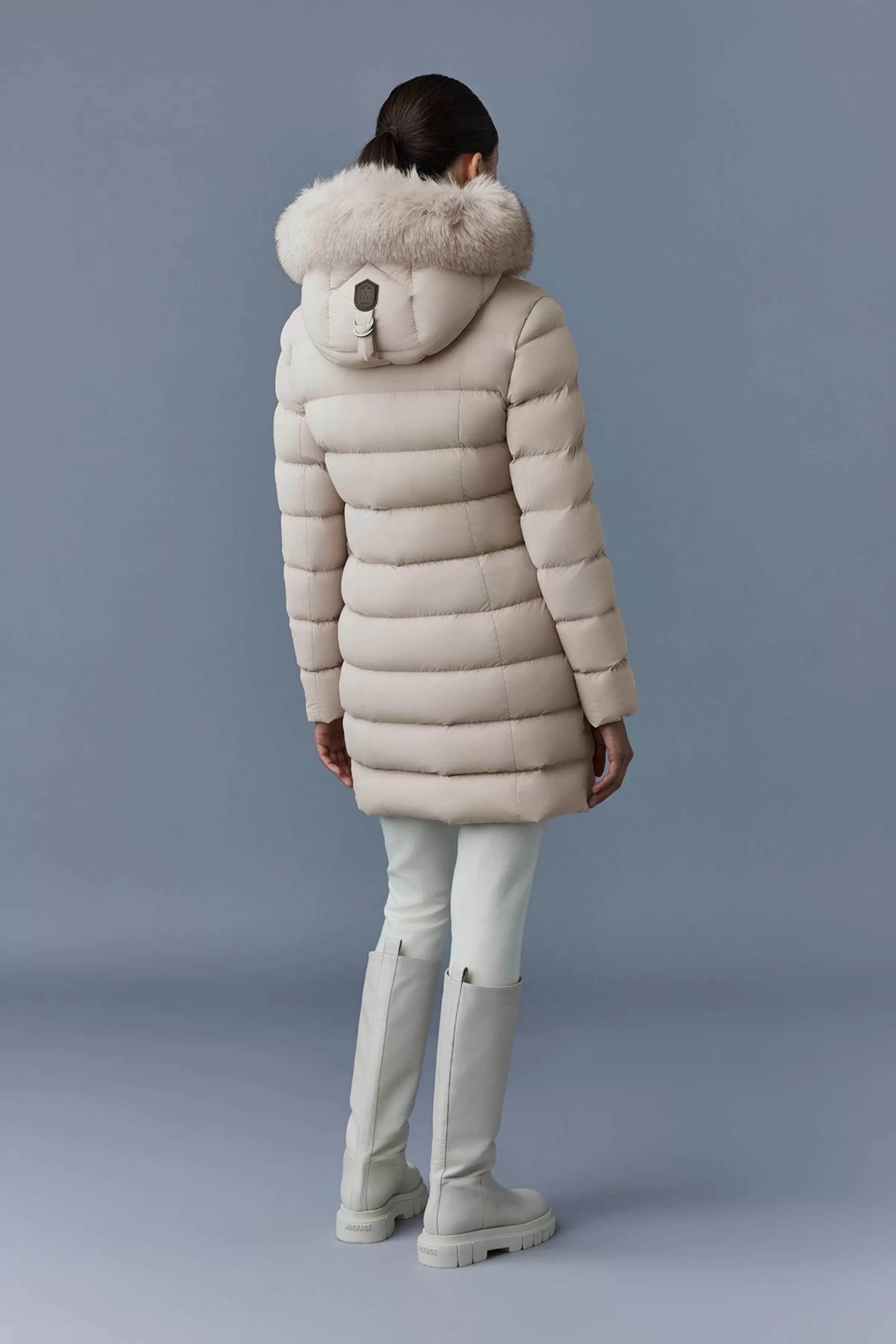 Calla, Agile-360 Stretch Light Down Coat With Blue Fox Fur Collar For Ladies | ® US | Mackage Outlet