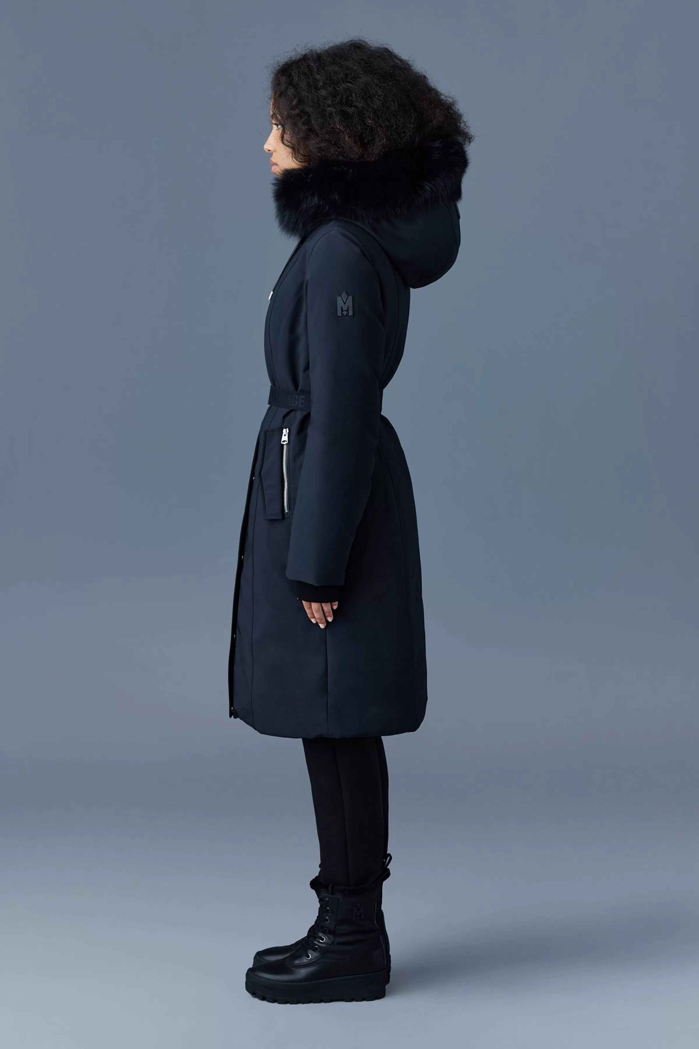 Kailyn, Flared Down Coat With Blue Fox Fur Hood For Ladies | ® US | Mackage Best