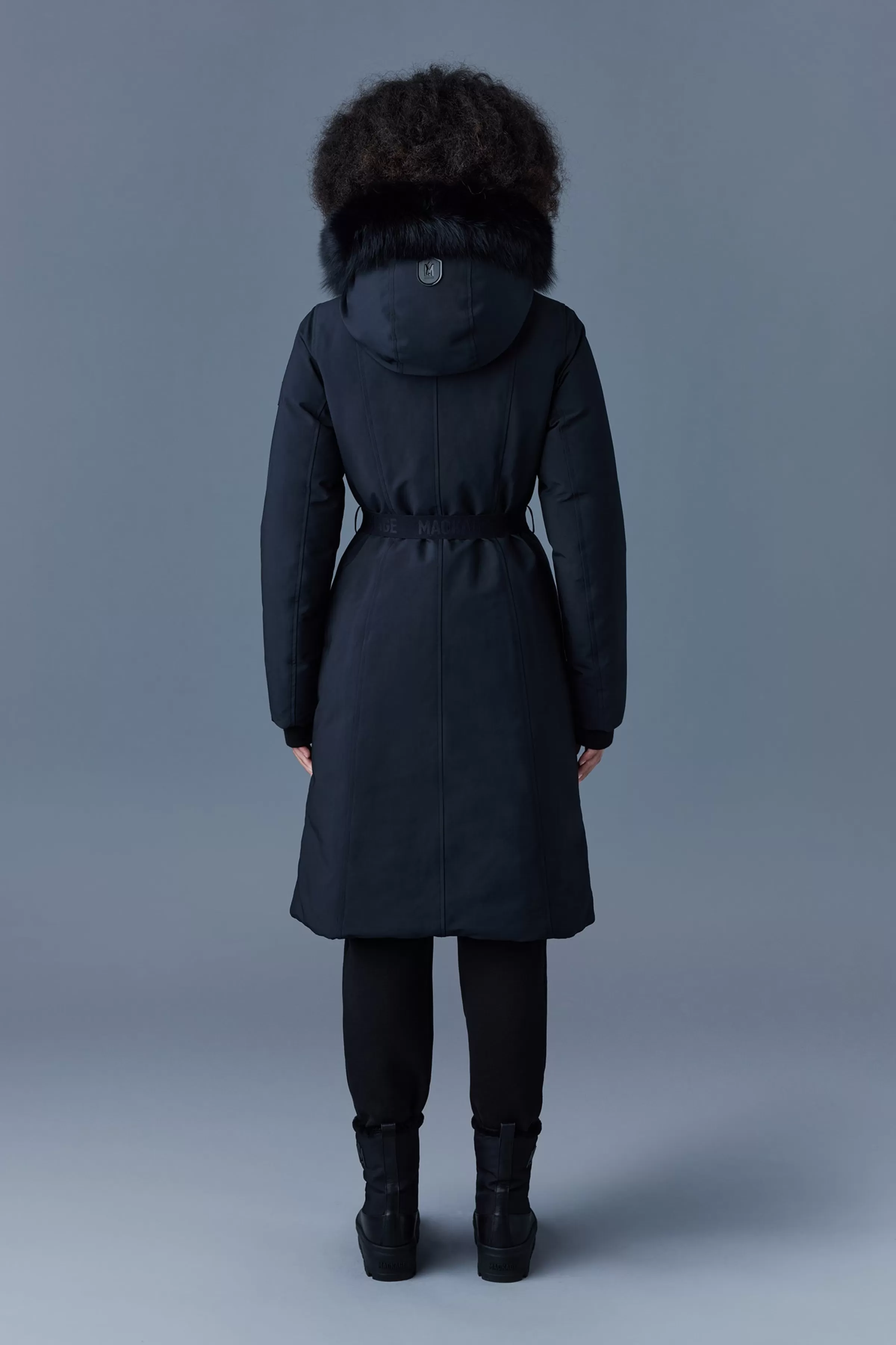 Kailyn, Flared Down Coat With Blue Fox Fur Hood For Ladies | ® US | Mackage Best