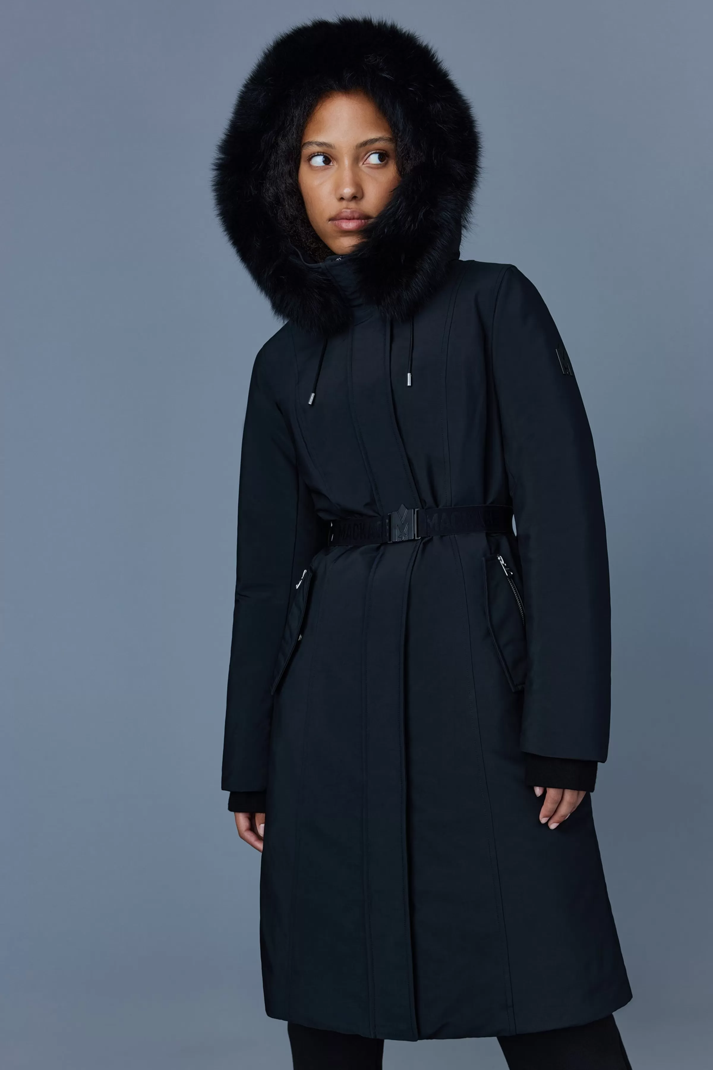 Kailyn, Flared Down Coat With Blue Fox Fur Hood For Ladies | ® US | Mackage Best