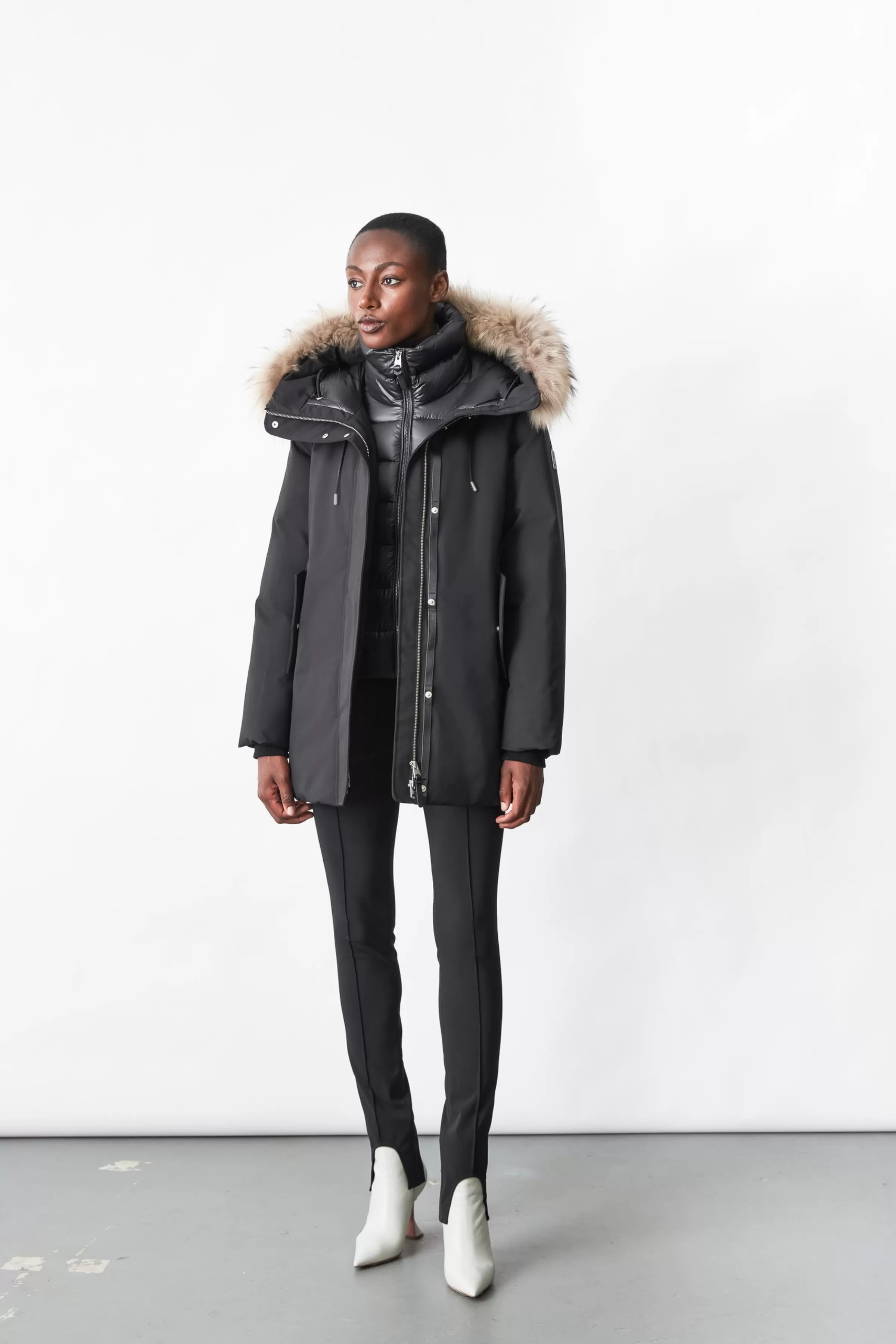 Kinslee, 2-in-1 Oversized Down Parka With Bib And Natural Fur For Ladies | ® US | Mackage Outlet