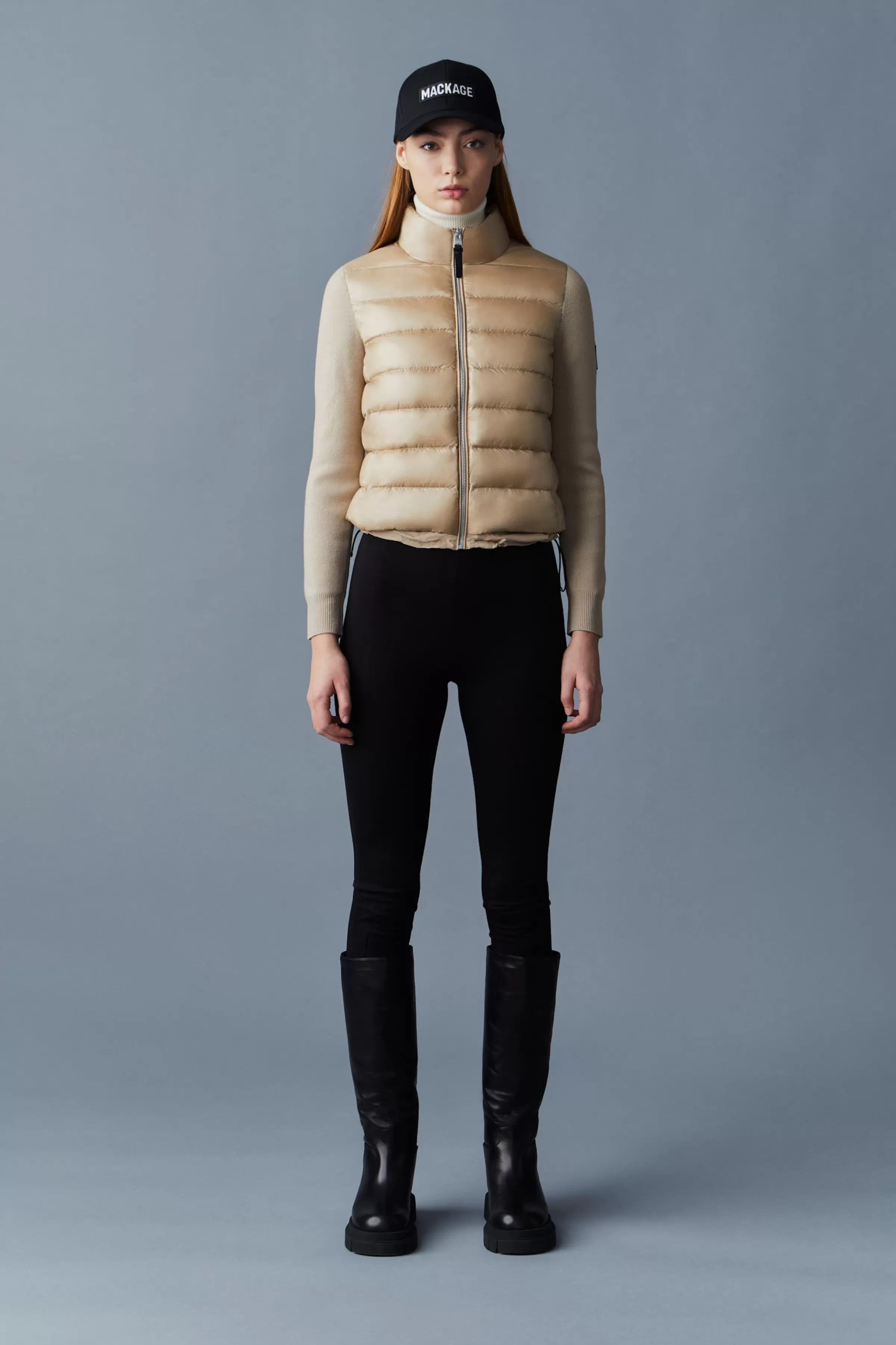 Oceane, Recycled Hybrid Jacket With Rib Knit Sleeves For Ladies | ® US | Mackage Online