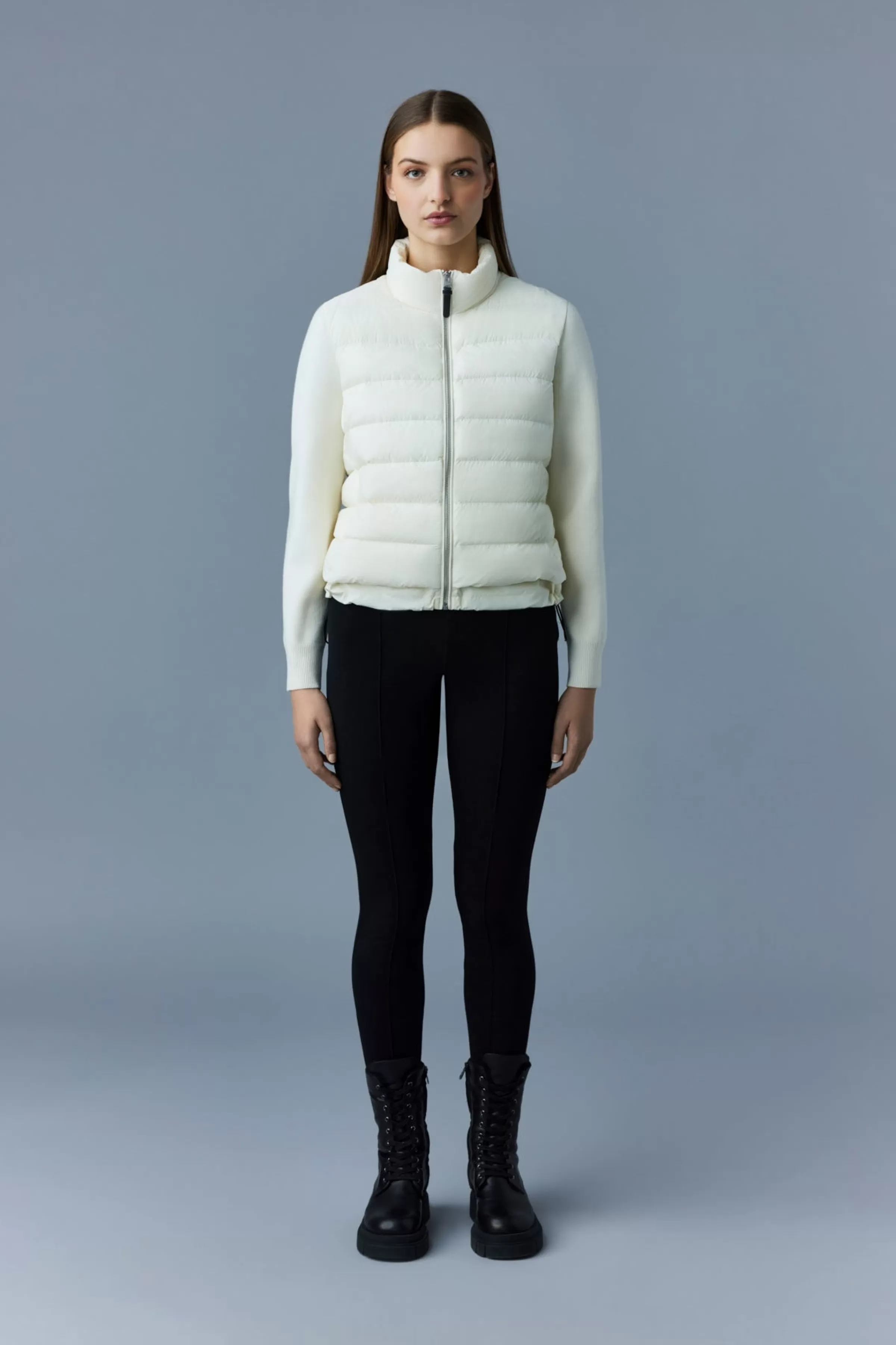 Oceane, Recycled Hybrid Jacket With Rib Knit Sleeves For Ladies | ® US | Mackage Online
