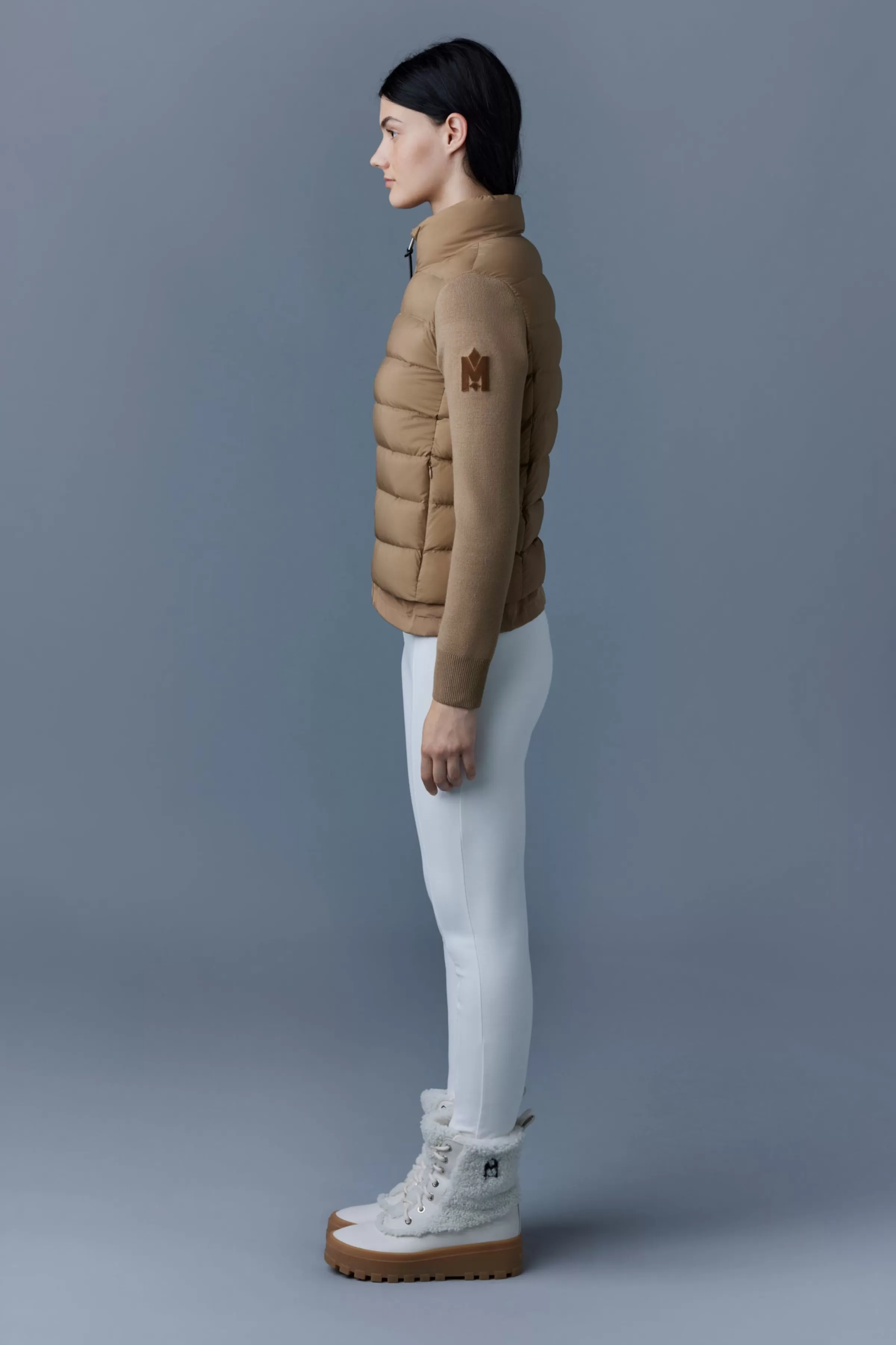Oceane, Recycled Hybrid Jacket With Rib Knit Sleeves For Ladies | ® US | Mackage Online