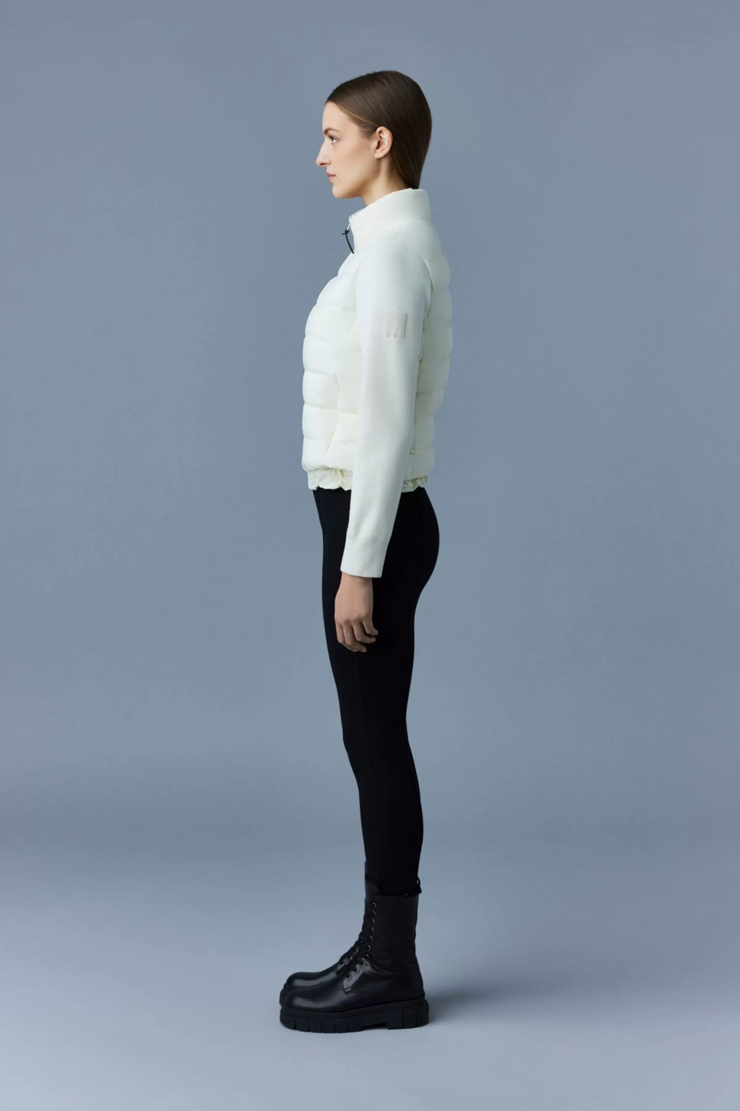 Oceane, Recycled Hybrid Jacket With Rib Knit Sleeves For Ladies | ® US | Mackage Online