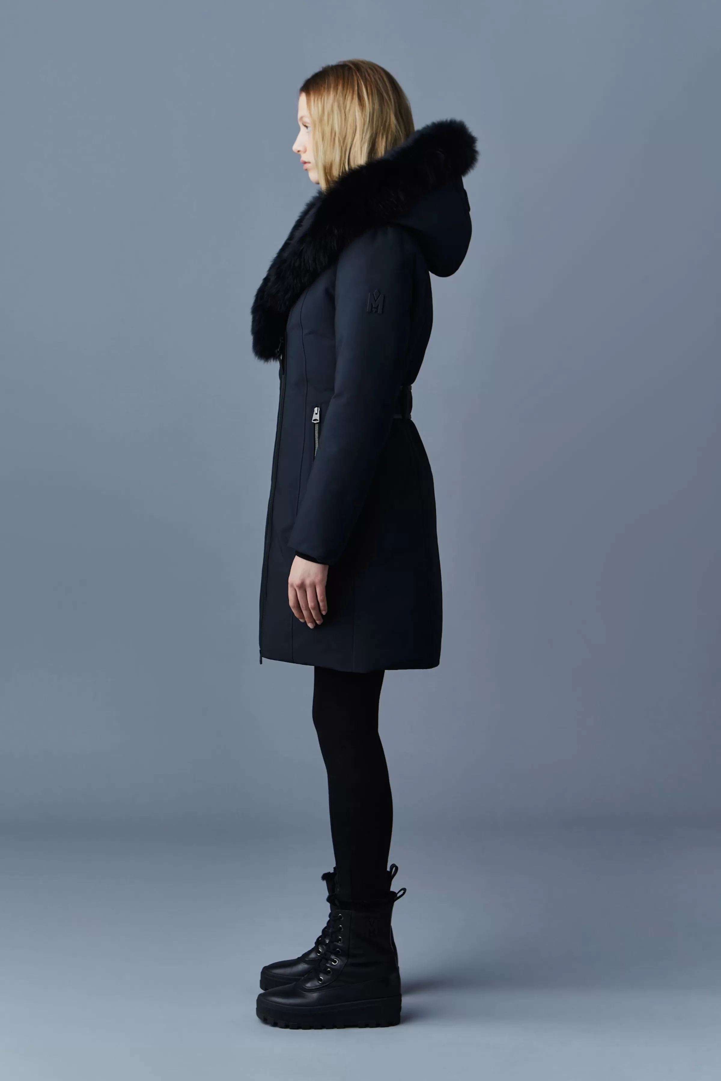 Trish, Powder Touch Down Coat With Blue Fox Fur Signature Collar For Ladies | ® US | Mackage Shop