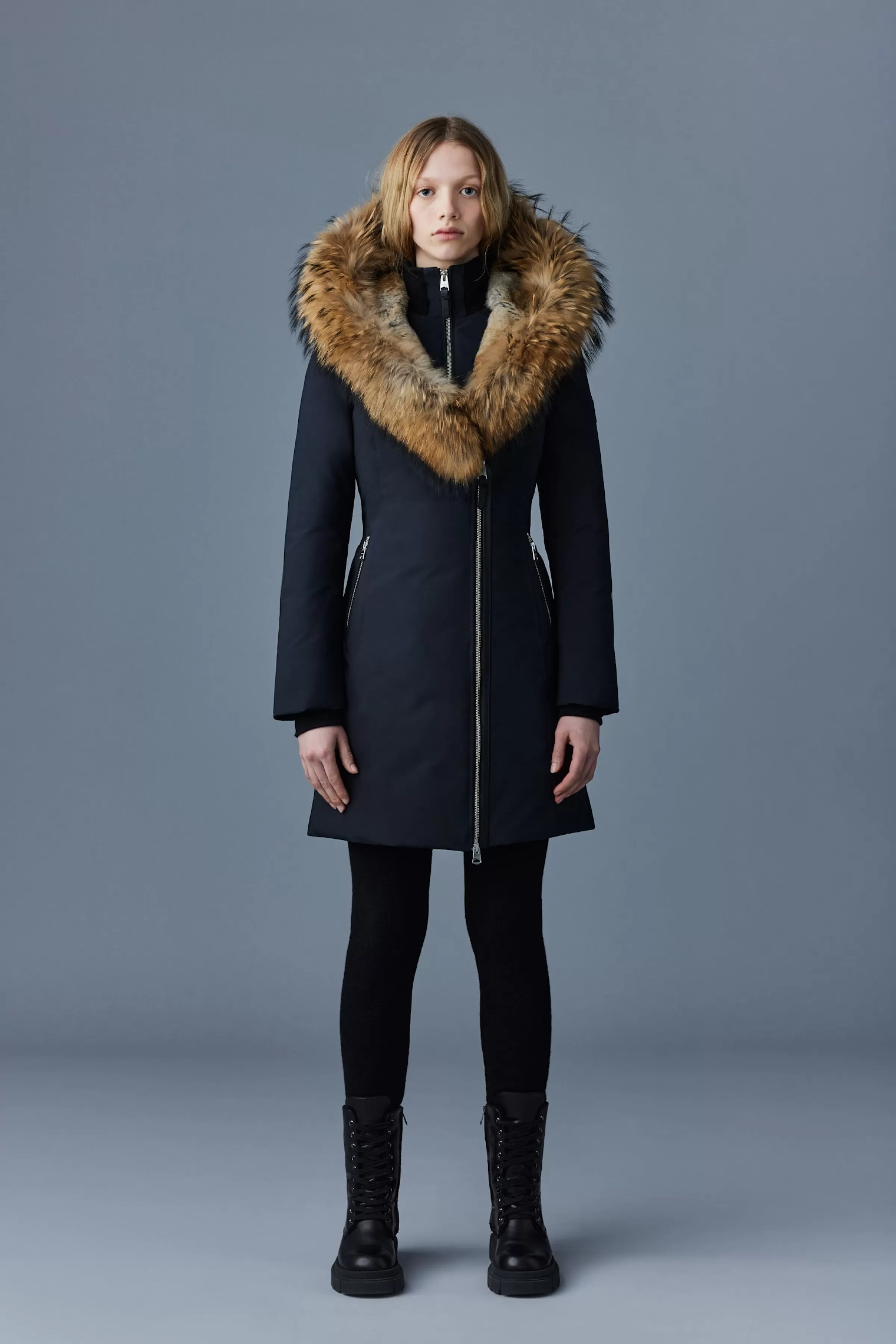 Trish, Powder Touch Down Coat With Natural Fur Signature Collar For Ladies | ® US | Mackage Store
