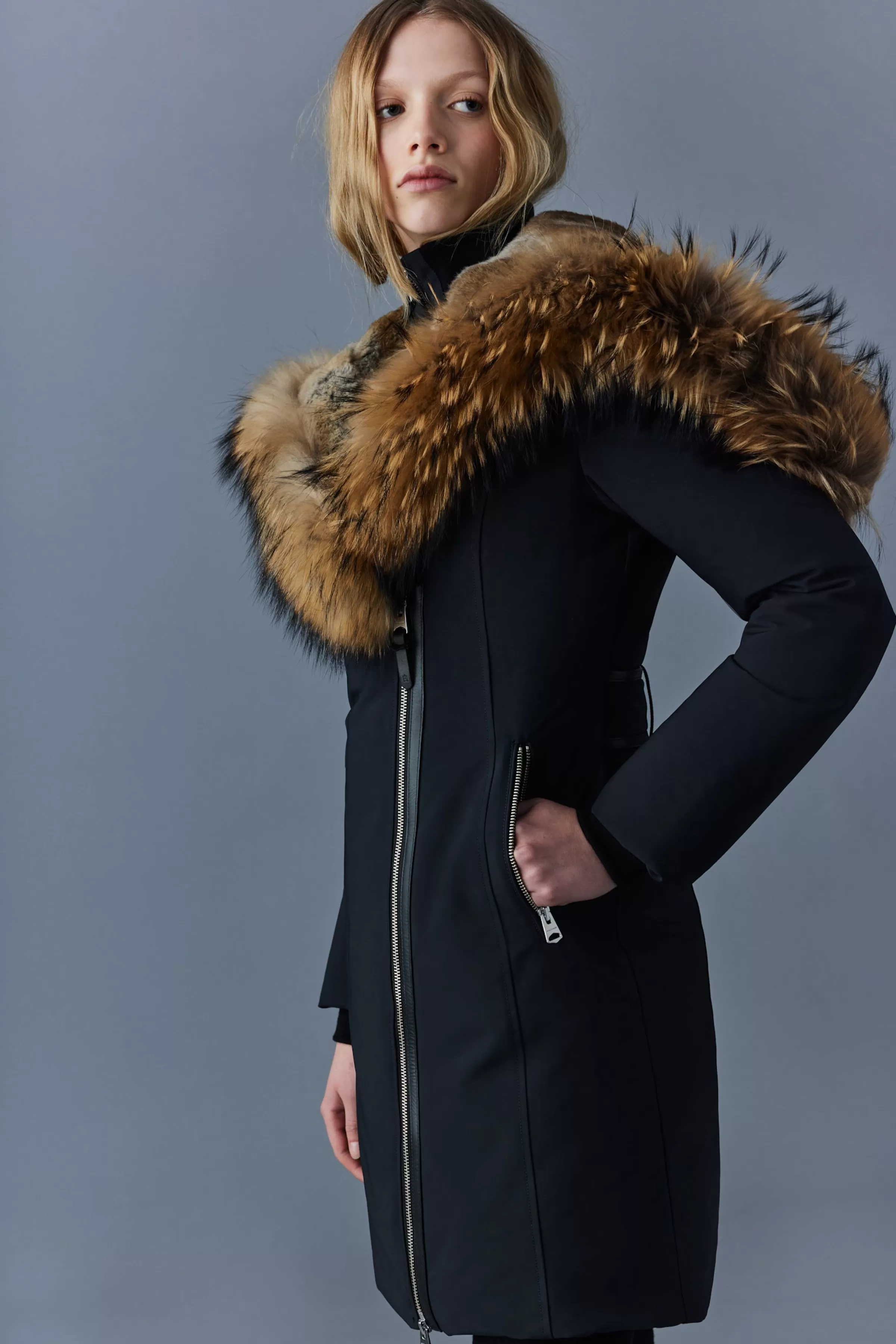 Trish, Powder Touch Down Coat With Natural Fur Signature Collar For Ladies | ® US | Mackage Store