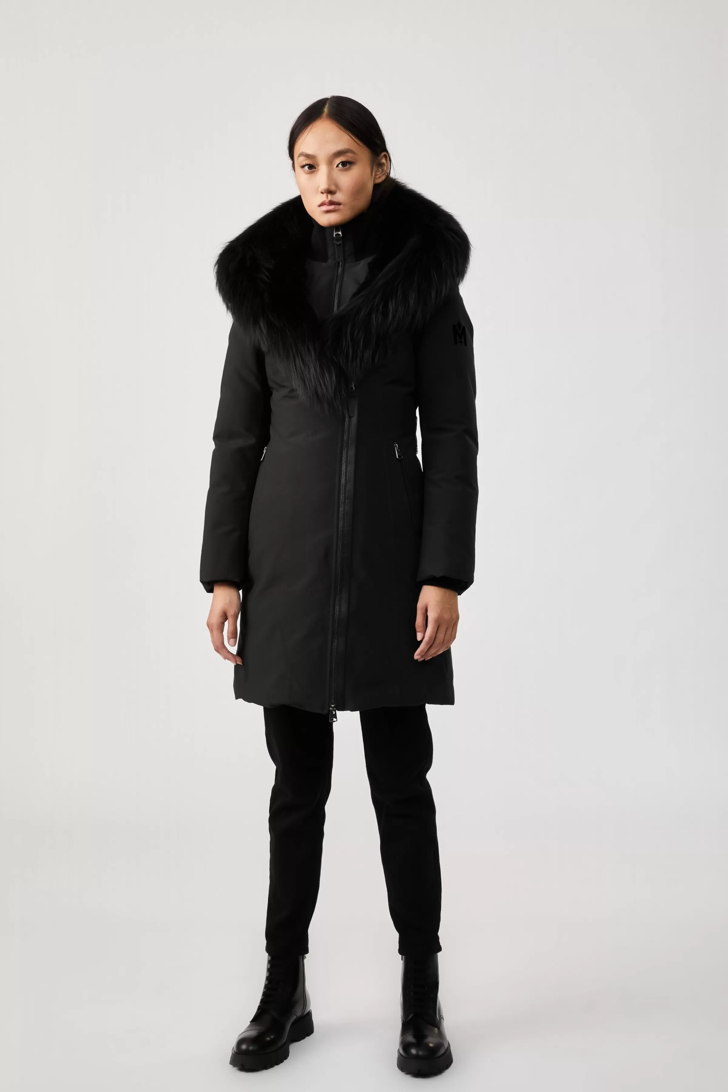 Trish, Powder Touch Down Coat With Silver Fox Fur Signature Collar For Ladies | ® US | Mackage Store
